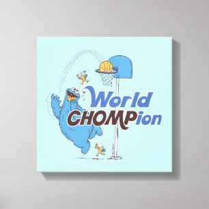 Cookie Monster Shooting Basketball Hoops Canvas Print