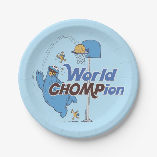 Cookie Monster | Shooting Basketball Hoops Paper Plate (Front)