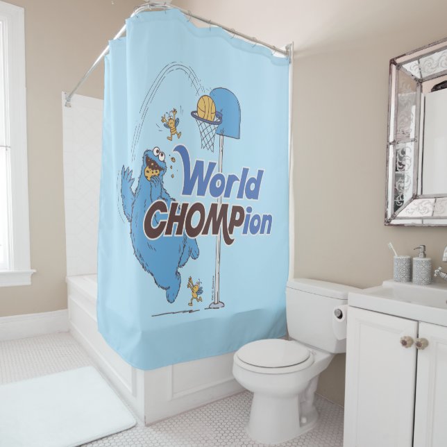 Cookie Monster | Shooting Basketball Hoops Shower Curtain (In Situ)
