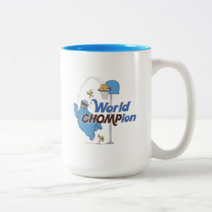 Cookie Monster Shooting Basketball Hoops Two-Tone Coffee Mug