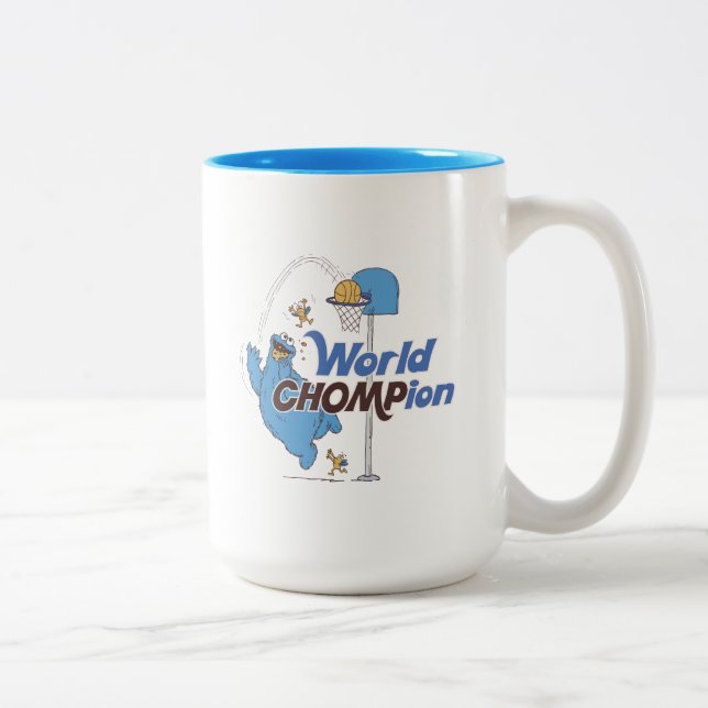 Cookie Monster | Shooting Basketball Hoops Two-Tone Coffee Mug (Right)
