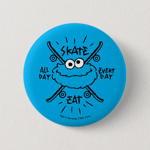 Cookie Monster Skate Logo - Skate, Eat, 24/7 6 Cm Round Badge