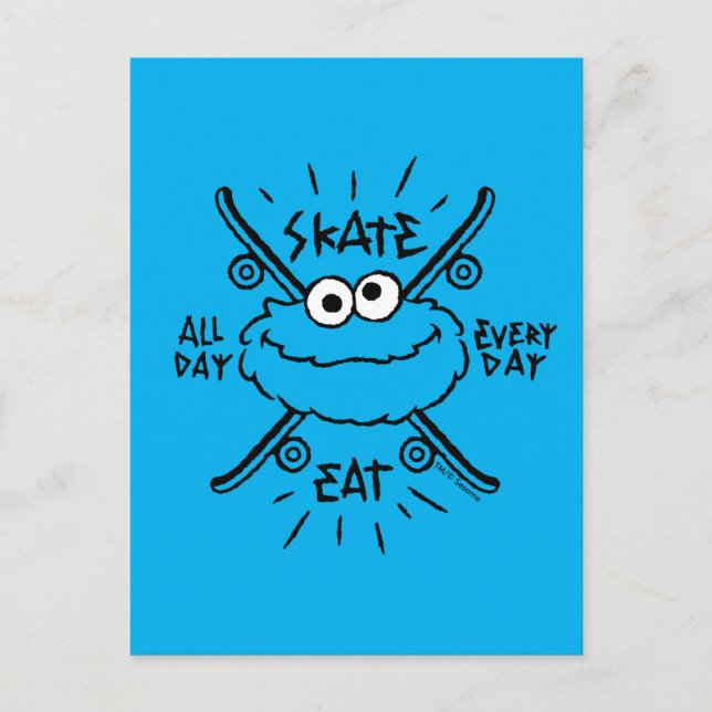 Cookie Monster Skate Logo - Skate, Eat, 24/7 Postcard (Front)
