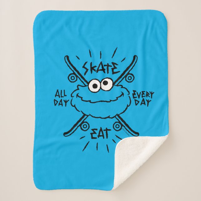 Cookie Monster Skate Logo - Skate, Eat, 24/7 Sherpa Blanket (Front)