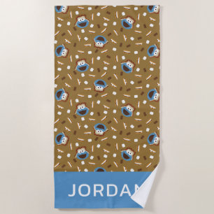 Cookie Monster S'mores Pattern Add Your Name Beach Towel