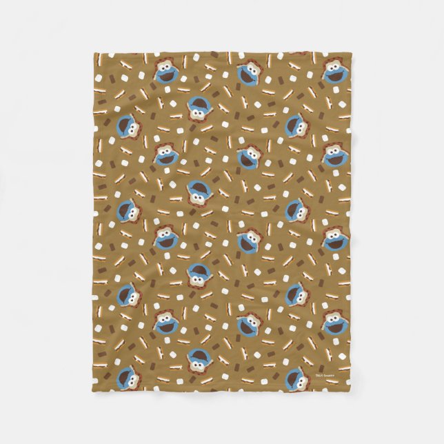 Cookie Monster S'mores Pattern Fleece Blanket (Front)