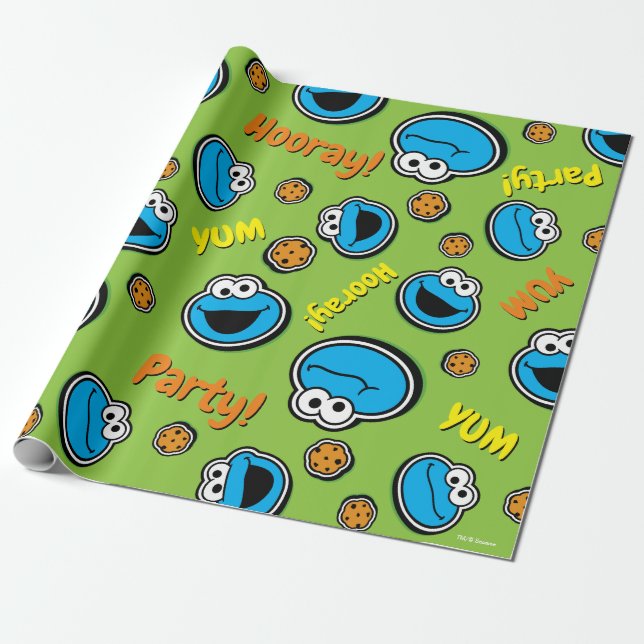 Cookie Monster Sticker Pattern Wrapping Paper (Unrolled)