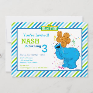 Cookie Monster Striped Birthday Invitation