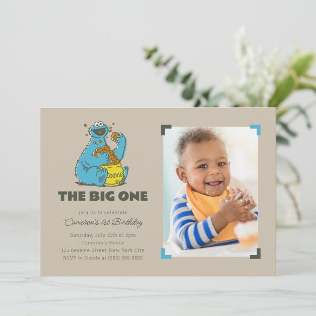 Cookie Monster The Big One First Birthday - Photo Invitation (Standing Front)