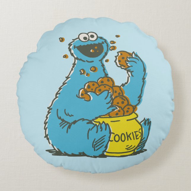 Cookie Monster Vintage Round Cushion (Front)