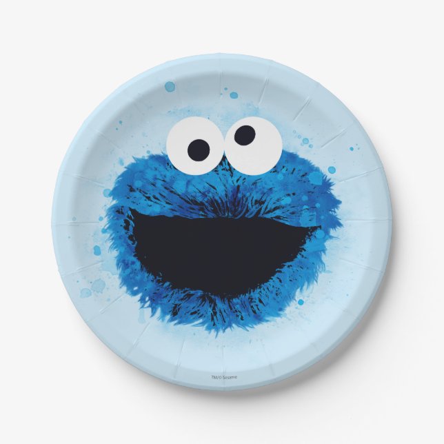 Cookie Monster | Watercolor Trend Paper Plate (Front)