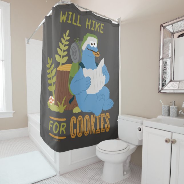 Cookie Monster | Will Hike For Cookies Shower Curtain (In Situ)