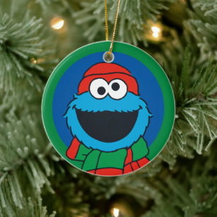 Cookie Monster Winter Scarf  Ceramic Tree Decoration