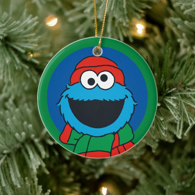 Cookie Monster Winter Scarf  Ceramic Tree Decoration (Tree)