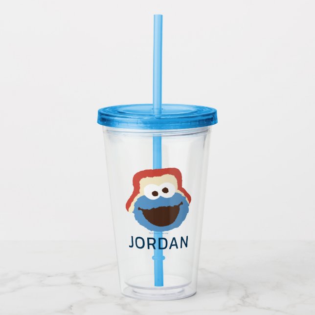 Cookie Monster Woodland Face | Add Your Name Acrylic Tumbler (Front)