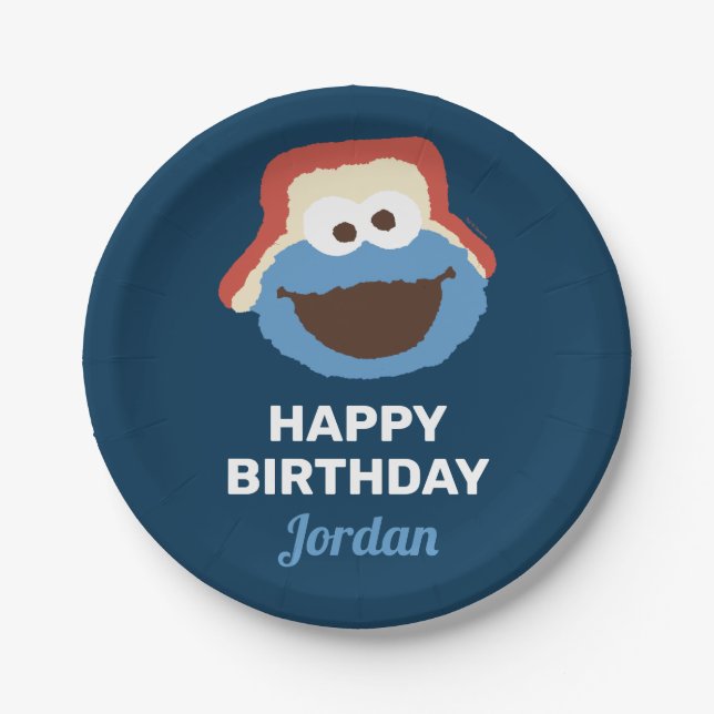 Cookie Monster Woodland Face | Birthday Paper Plate (Front)