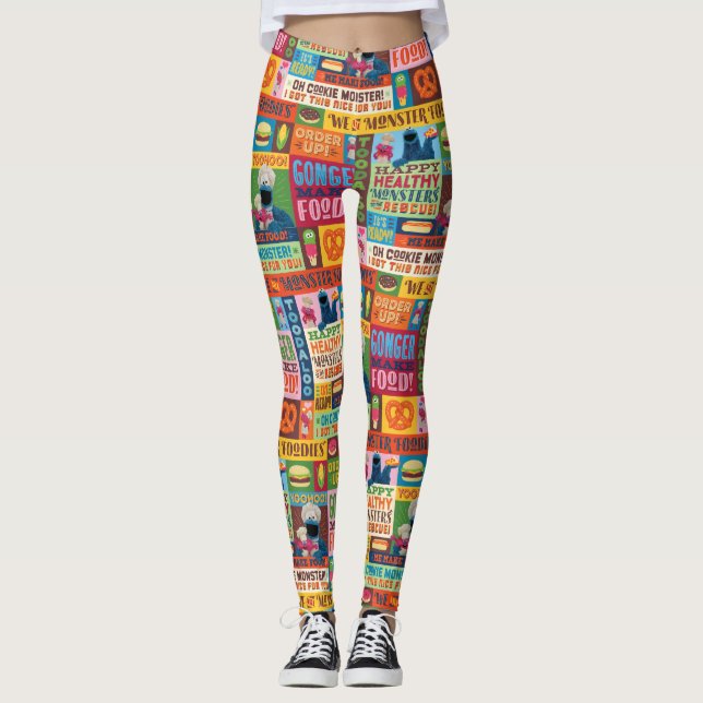 Cookie Monster's Foodie Truck Pattern Leggings (Front)