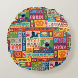 Cookie Monster's Foodie Truck Pattern Round Cushion