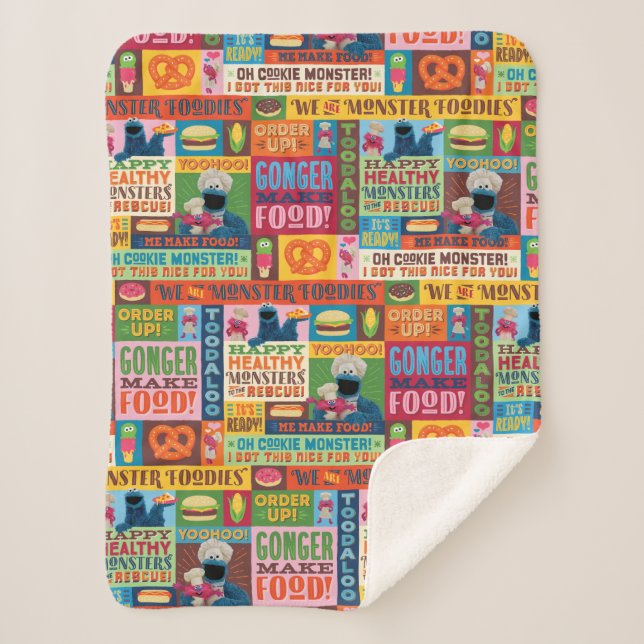 Cookie Monster's Foodie Truck Pattern Sherpa Blanket (Front)