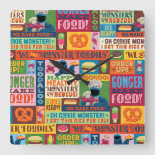Cookie Monster's Foodie Truck Pattern Square Wall Clock