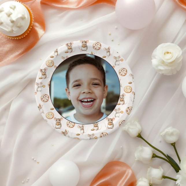 Cookie & Mouse Kids Birthday Photo Paper Plate (Sweet Cookie Mouse Theme Kid Birthday Photo Plate)