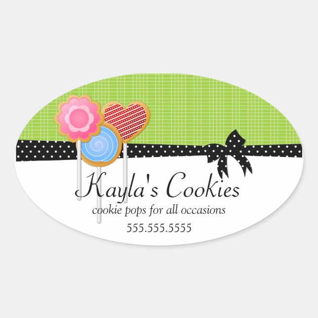 Cookie Pops Green Bakery Oval Sticker (Front)