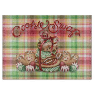 Cookie Swap Gingerbread Plaid Cutting Board