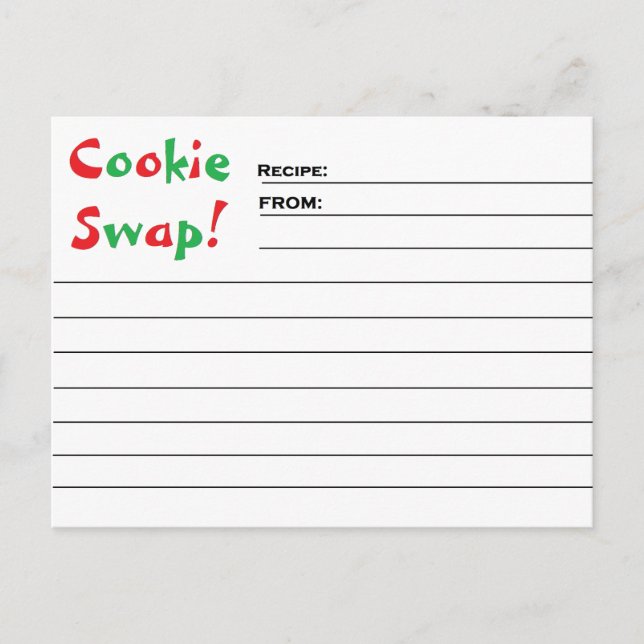 "Cookie Swap!" Recipe Cards (Front)