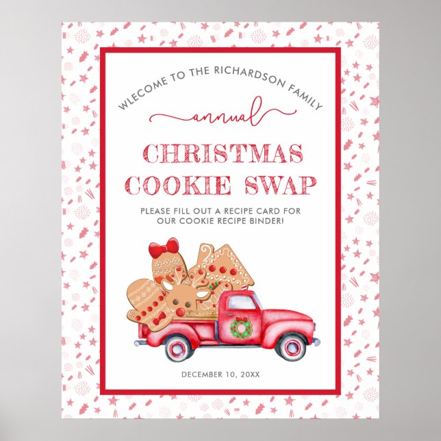 Cookie Swap Red Truck Gingerbread Welcome Sign (Front)