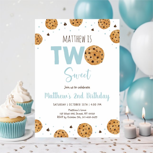 Cookie Two Sweet Boy Second Birthday Invitation (Creator Uploaded)