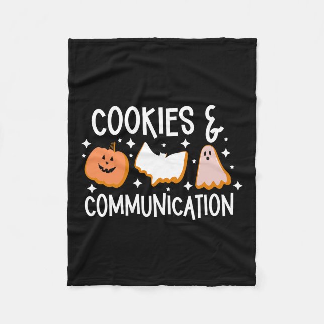 Cookies &amp; Communication Funny Halloween Design Fleece Blanket (Front)