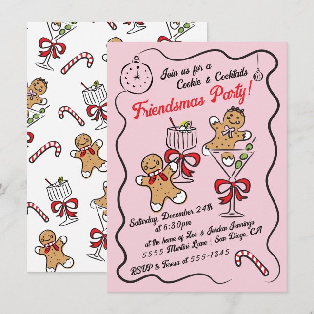 Cookies and Cocktails Christmas Friendsmas Party Invitation (Front/Back)