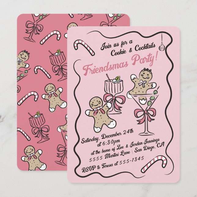 Cookies and Cocktails Christmas Friendsmas Party Invitation (Front/Back)