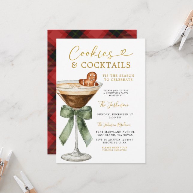 Cookies and Cocktails Party Gingerbread Martini Invitation (Front/Back In Situ)
