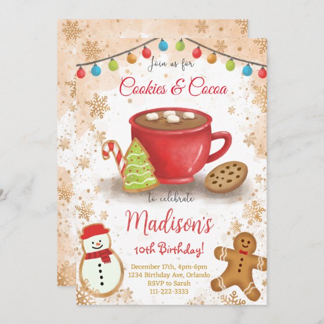 Cookies and Cocoa Birthday Party Invitation (Front/Back)