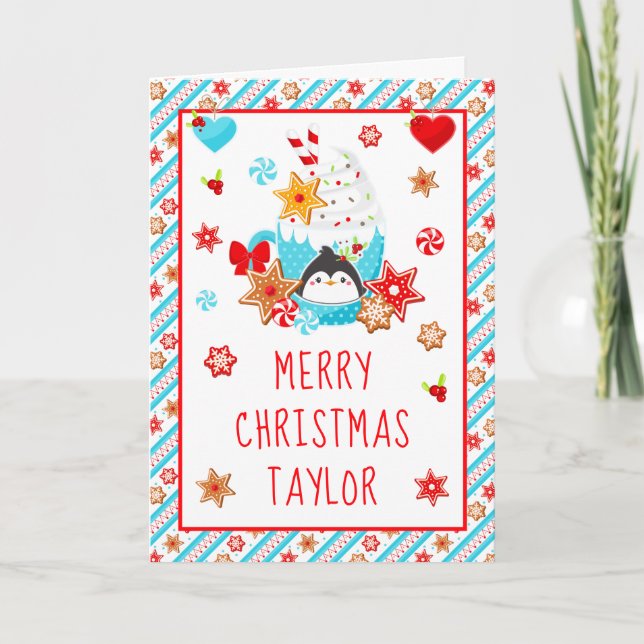 Cookies and Cocoa Blue Merry Christmas Holiday Card (Front)