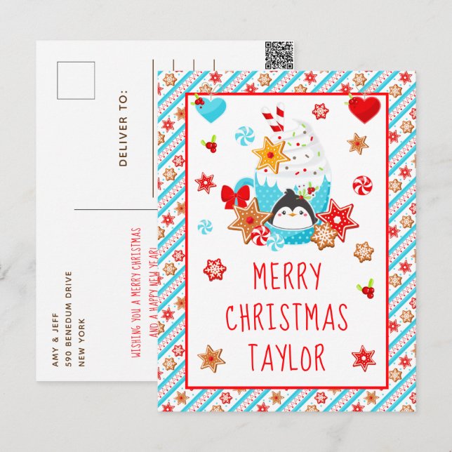 Cookies and Cocoa Blue Merry Christmas Holiday Postcard (Front/Back)