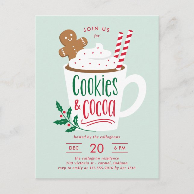 Cookies and Cocoa Christmas Invitation Postcard (Front)