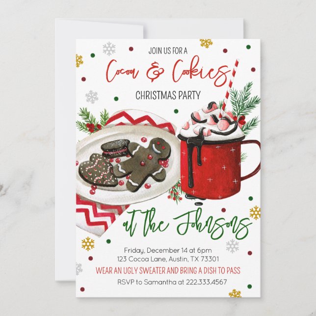 Cookies and Cocoa Christmas Party Invitation (Front)