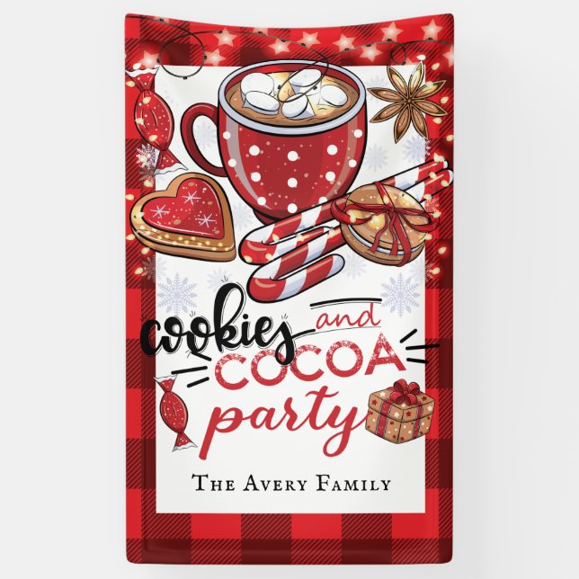 Cookies and Cocoa Christmas Party Personalised Banner (Vertical)