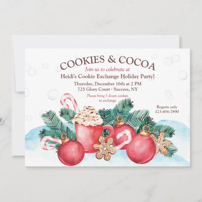 Cookies and Cocoa Cookie Exchange Party Invitation (Front)