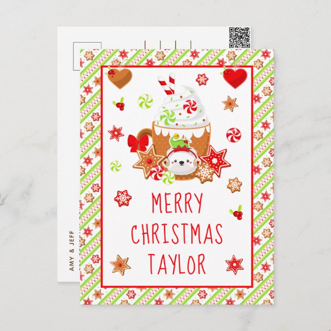 Cookies and Cocoa Green Merry Christmas Holiday Postcard (Front/Back)