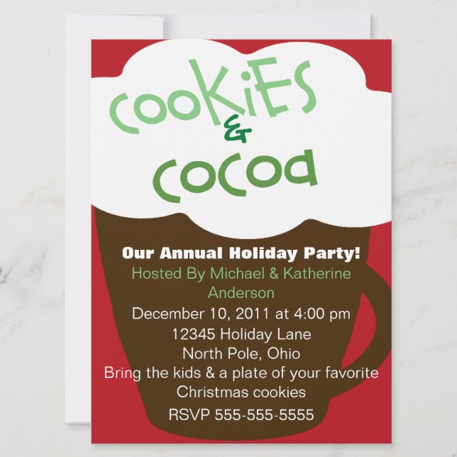 Cookies and Cocoa Holiday Party Invitation (Front)