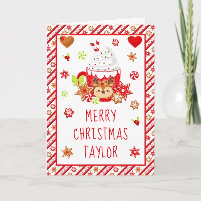 Cookies and Cocoa Red Merry Christmas Holiday Card (Front)