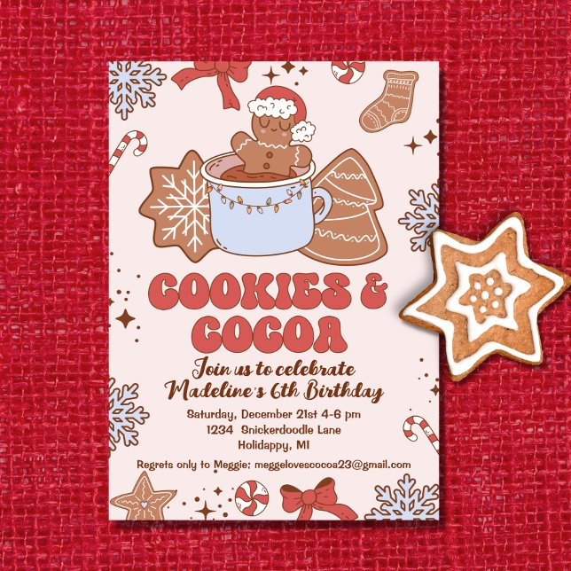 Cookies and Cocoa Retro Groovy Christmas Birthday Invitation (Creator Uploaded)