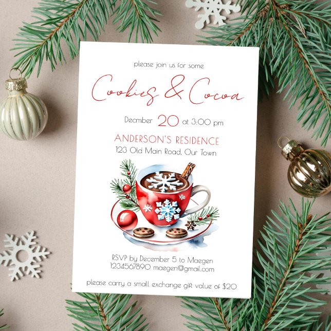 Cookies and cocoa simple Christmas party template (Cookies and cocoa Christmas party template invitation instant download modern minimalist watercolor )