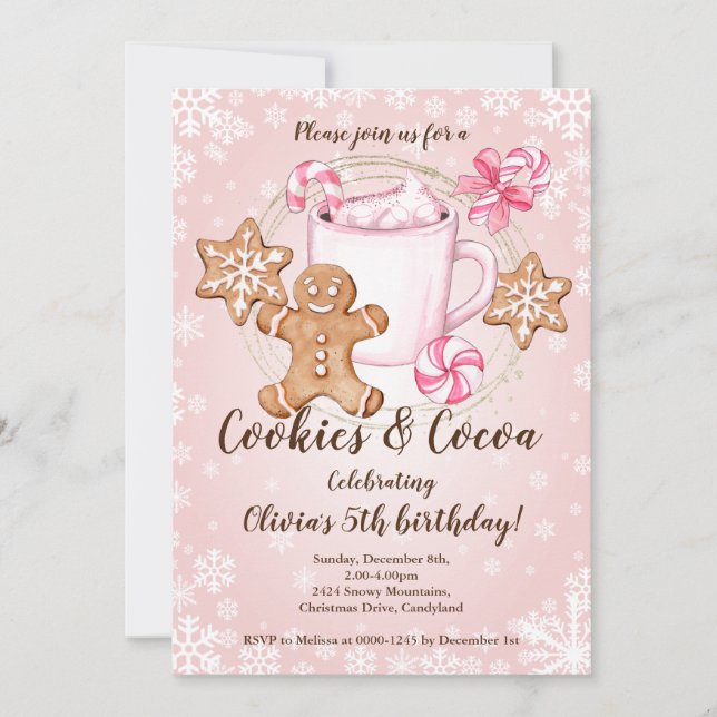 Cookies and Hot Cocoa Christmas Birthday invite (Front)