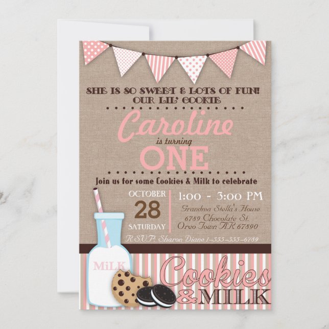 Cookies and Milk Birthday Party Invitation (Front)