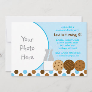 Cookies and Milk Blue Photo Birthday Invitations