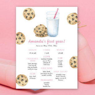 Cookies and Milk First Birthday Milestone Birthday Poster